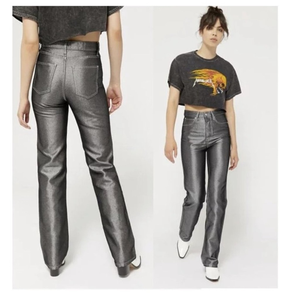 BDG Claudia High Waisted Straight Leg Jean in Metallic Silver Coated - 24